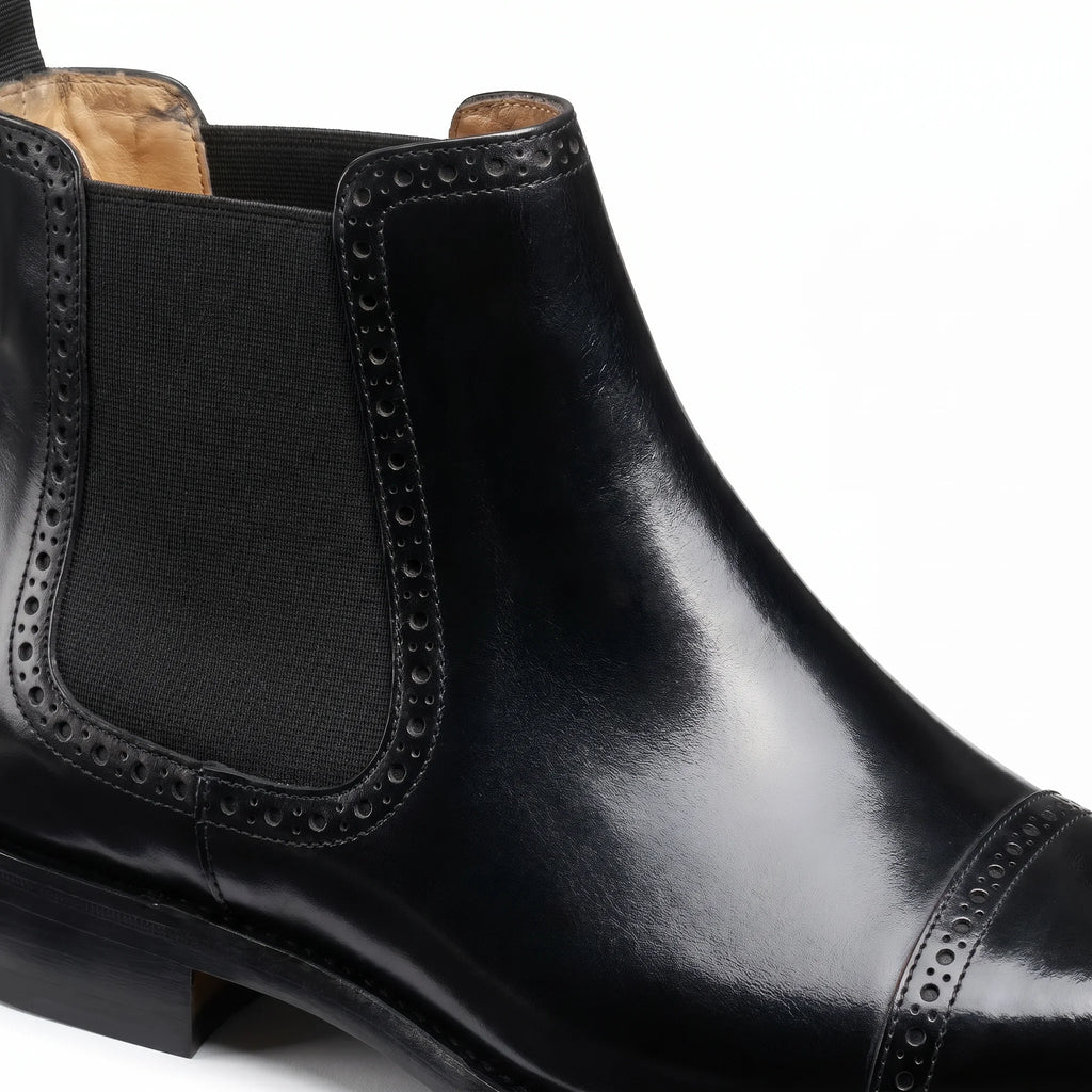Lorvain Chelsea Brogue Cap-Toe Boot - Black