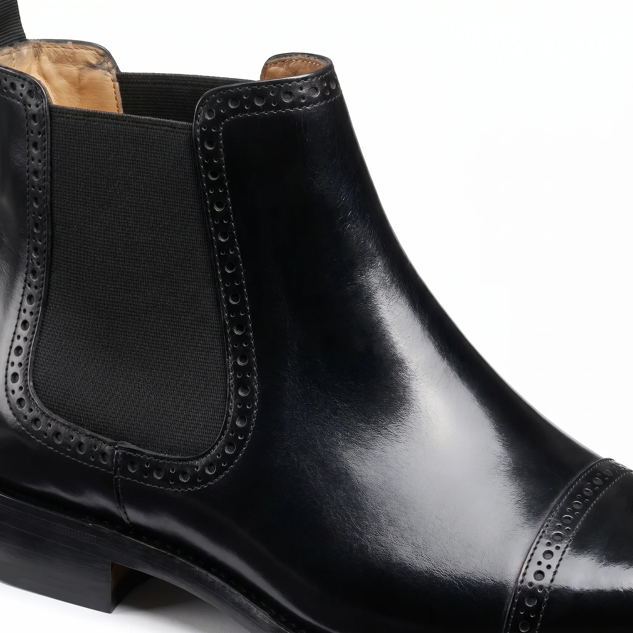Lorvain Chelsea Brogue Cap-Toe Boot - Black