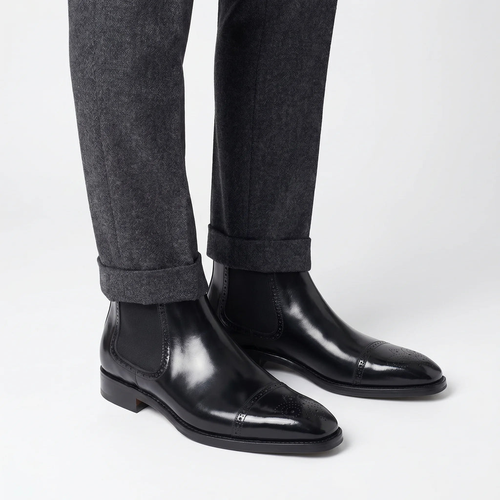 Lorvain Chelsea Brogue Cap-Toe Boot - Black