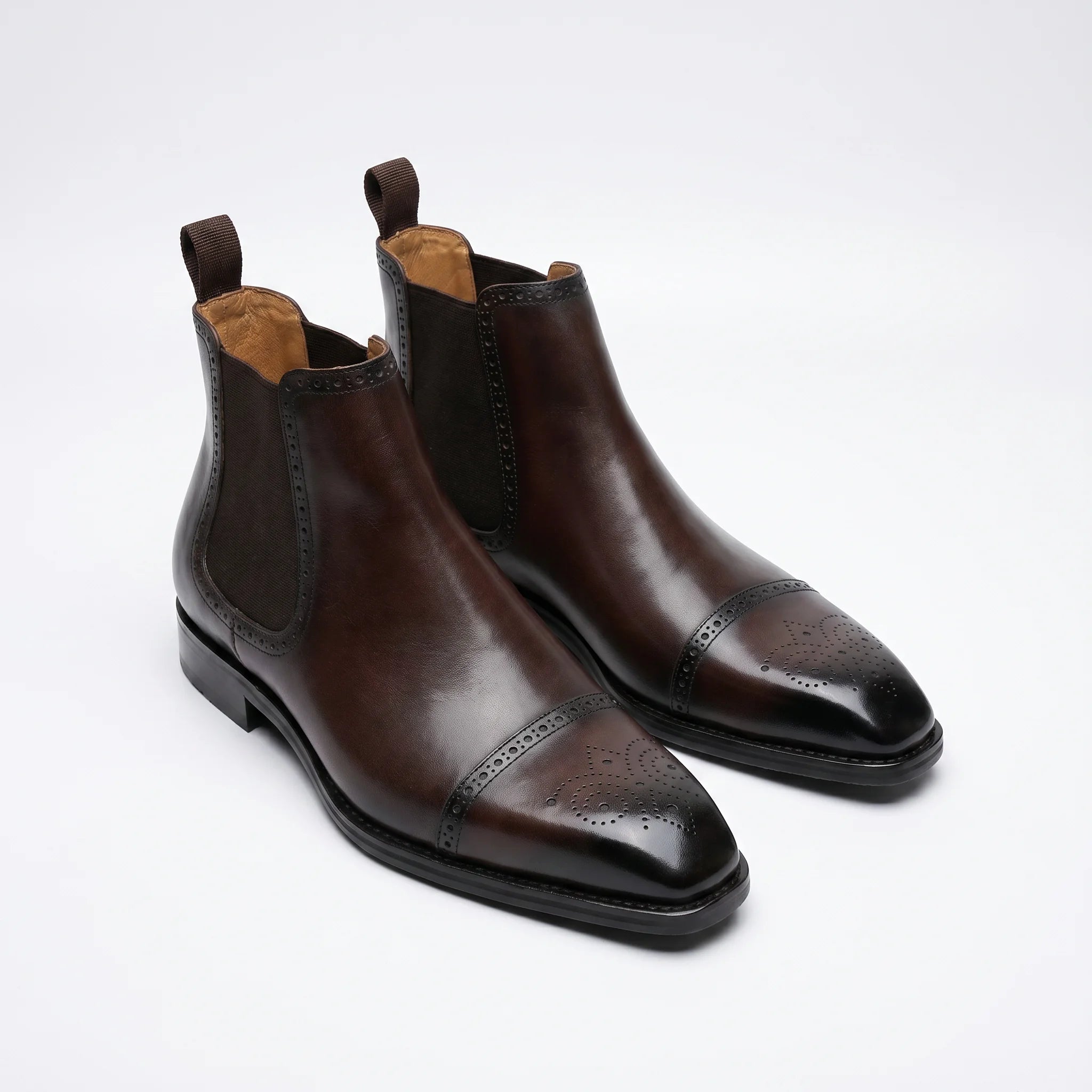 Lorvain Chelsea Brogue Cap-Toe Boot - Coffee