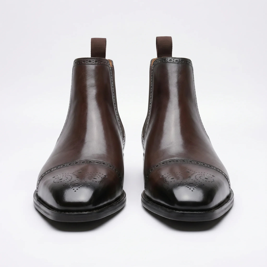 Lorvain Chelsea Brogue Cap-Toe Boot - Coffee