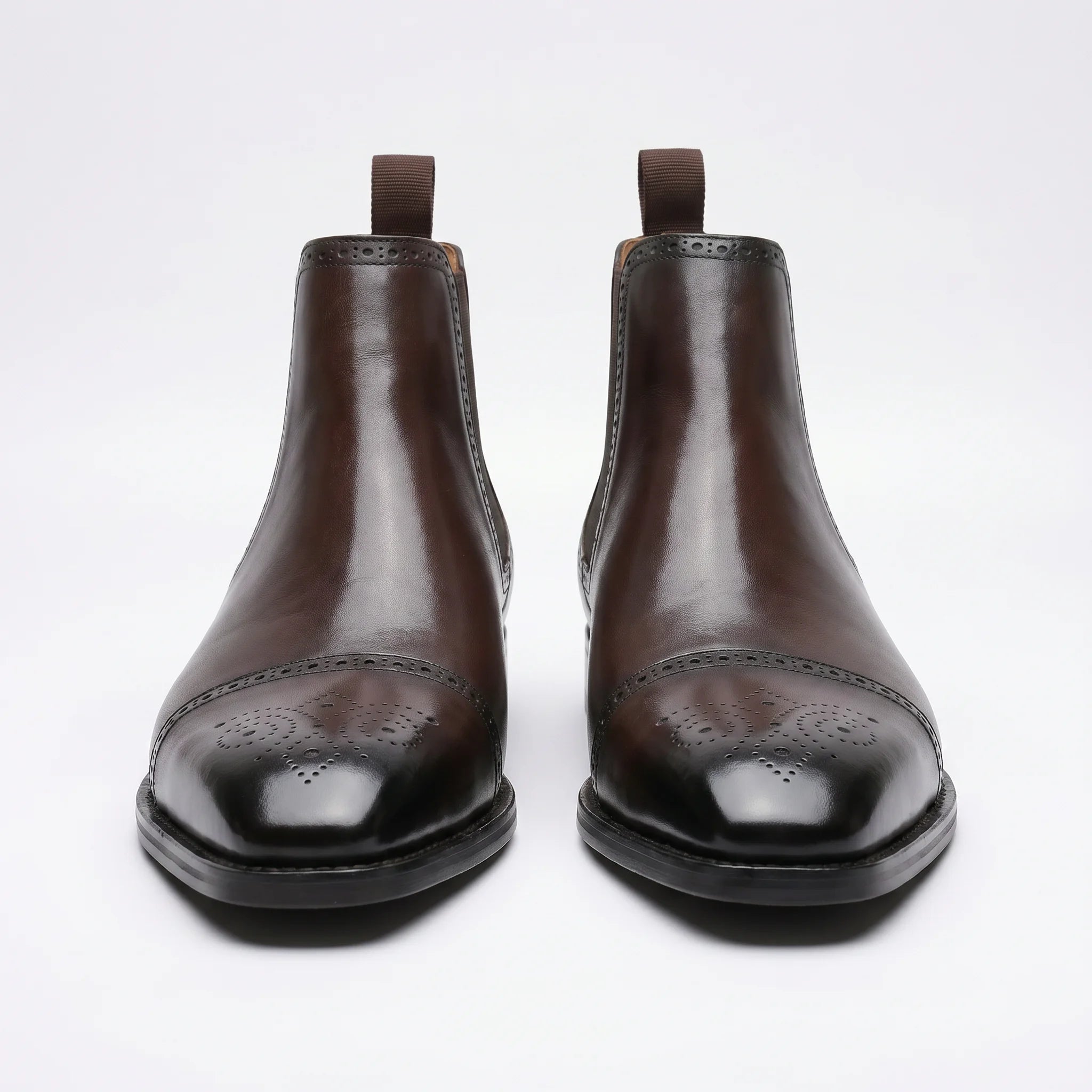 Lorvain Chelsea Brogue Cap-Toe Boot - Coffee