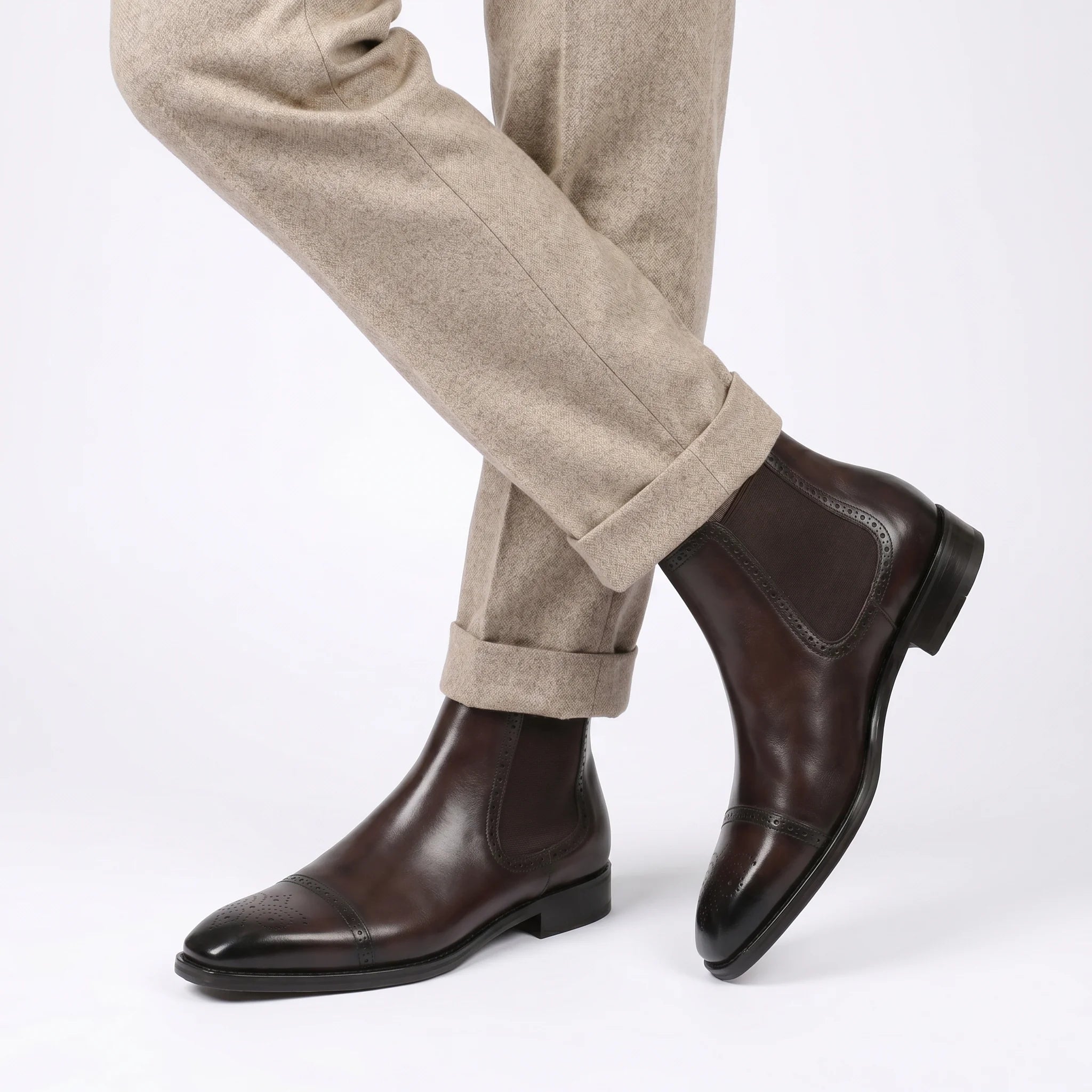 Lorvain Chelsea Brogue Cap-Toe Boot - Coffee