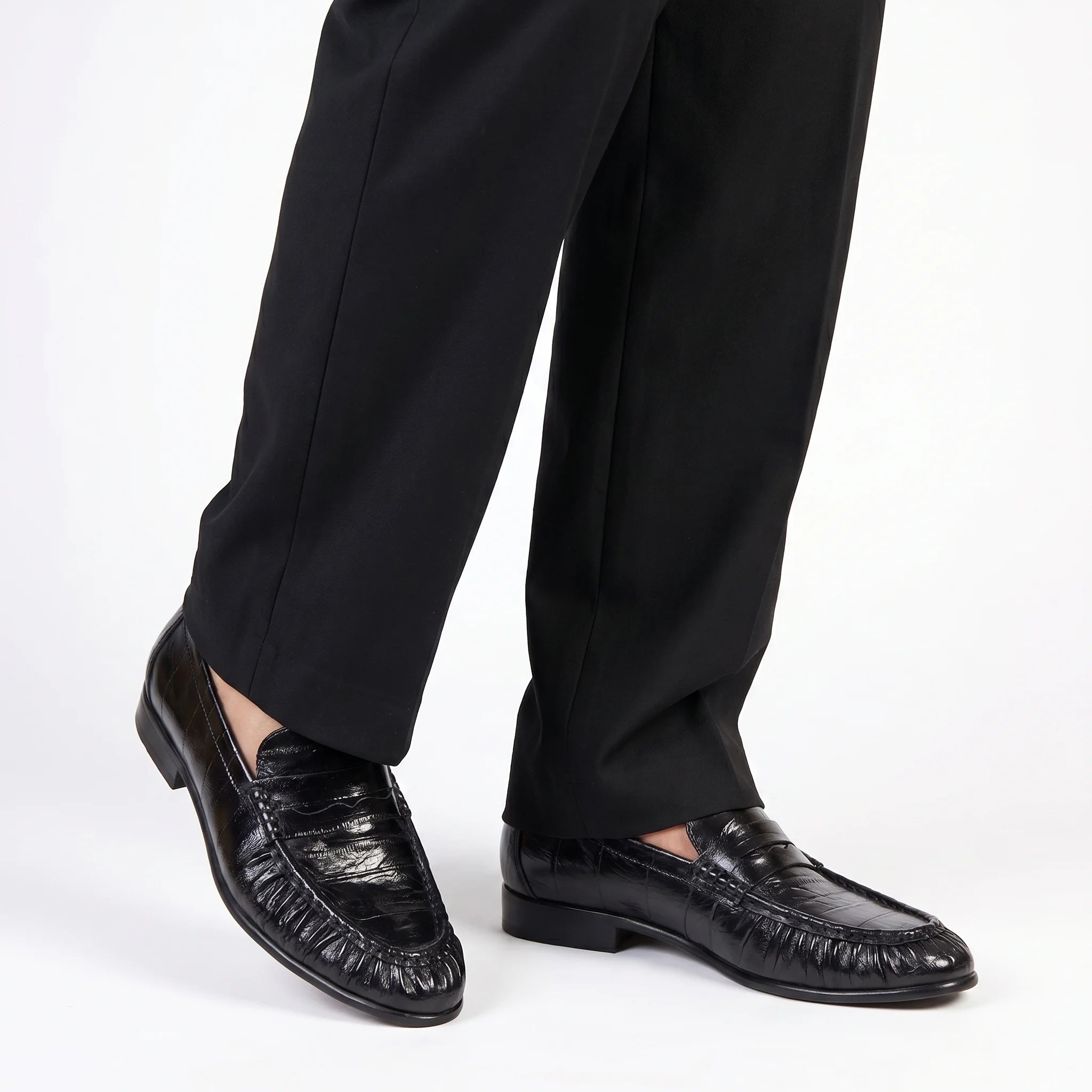 Marvoux Eel Leather Penny Loafer - Black