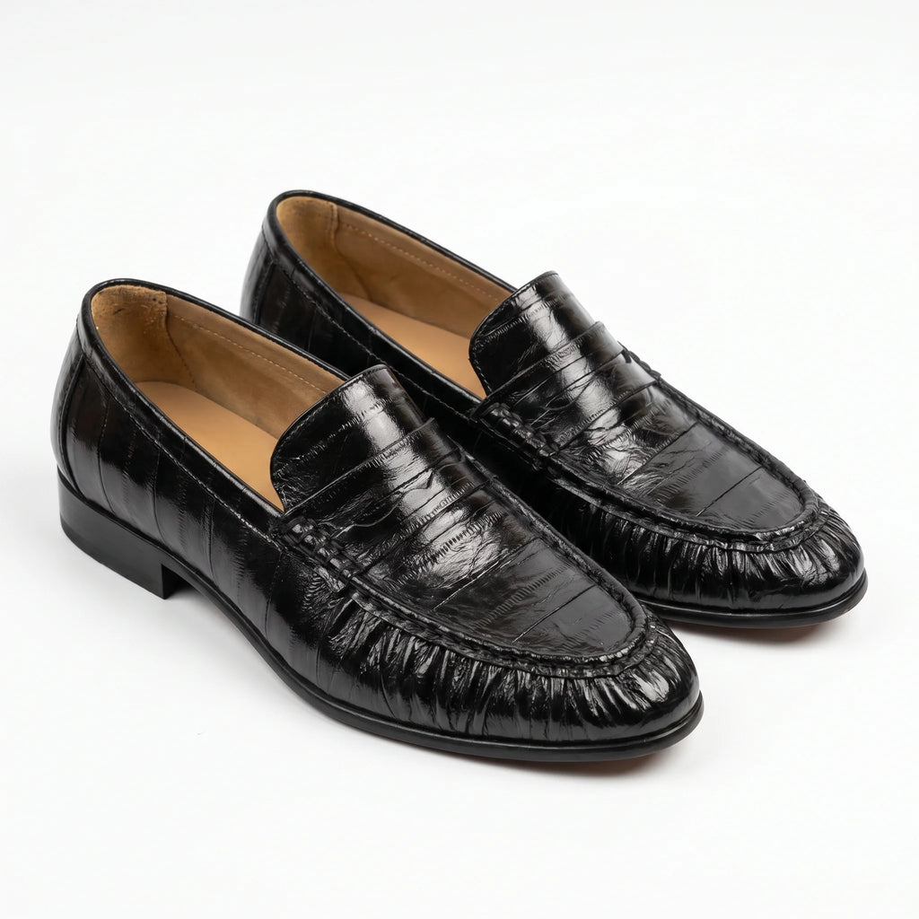 Marvoux Eel Leather Penny Loafer - Black