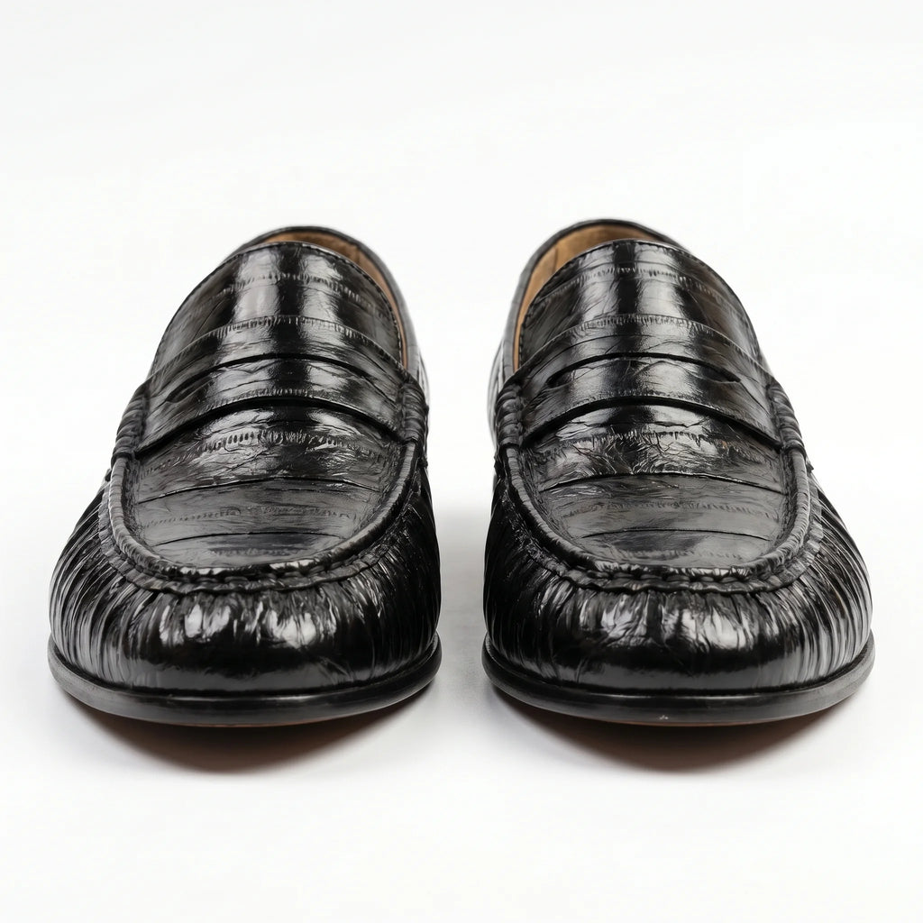 Marvoux Eel Leather Penny Loafer - Black