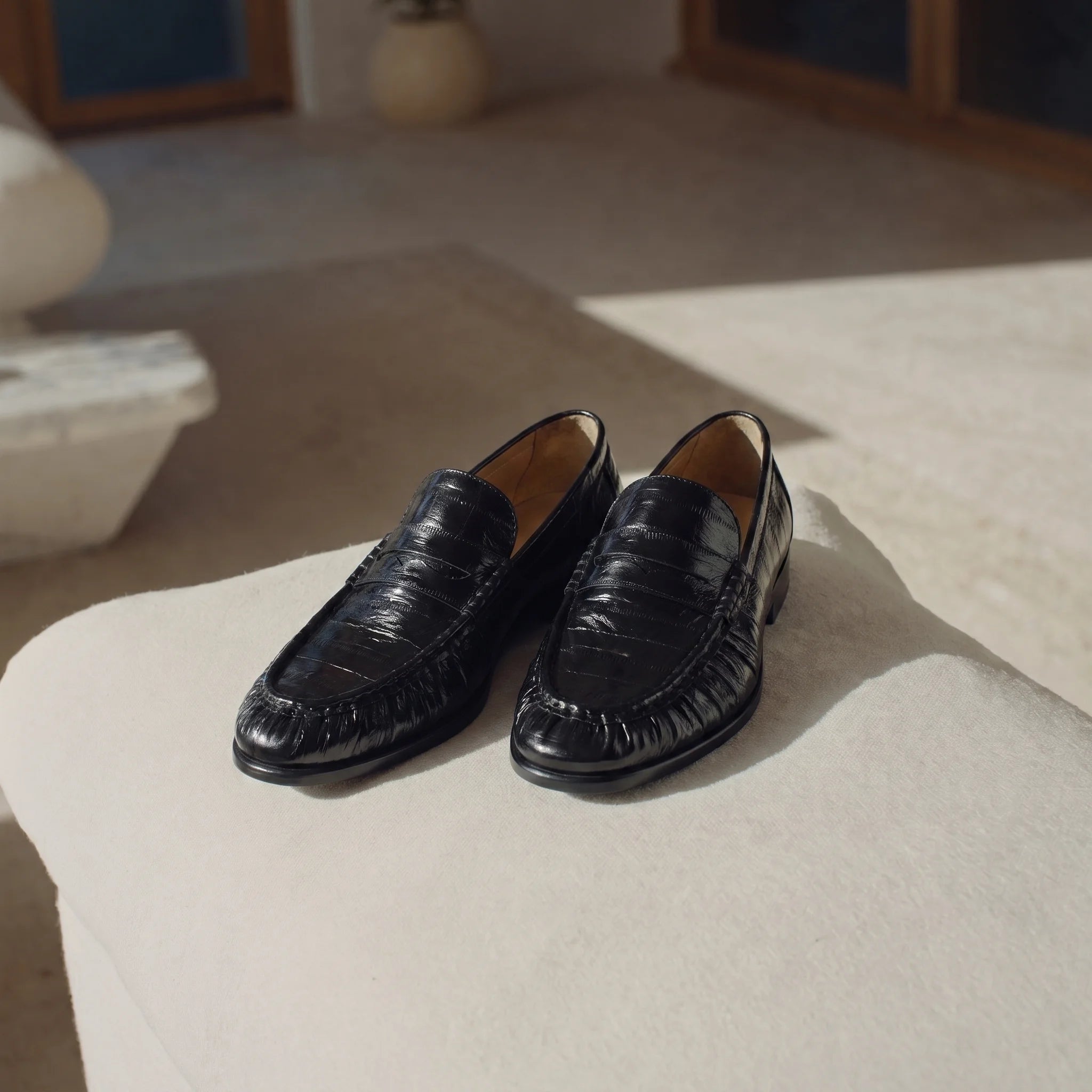 Marvoux Eel Leather Penny Loafer - Black