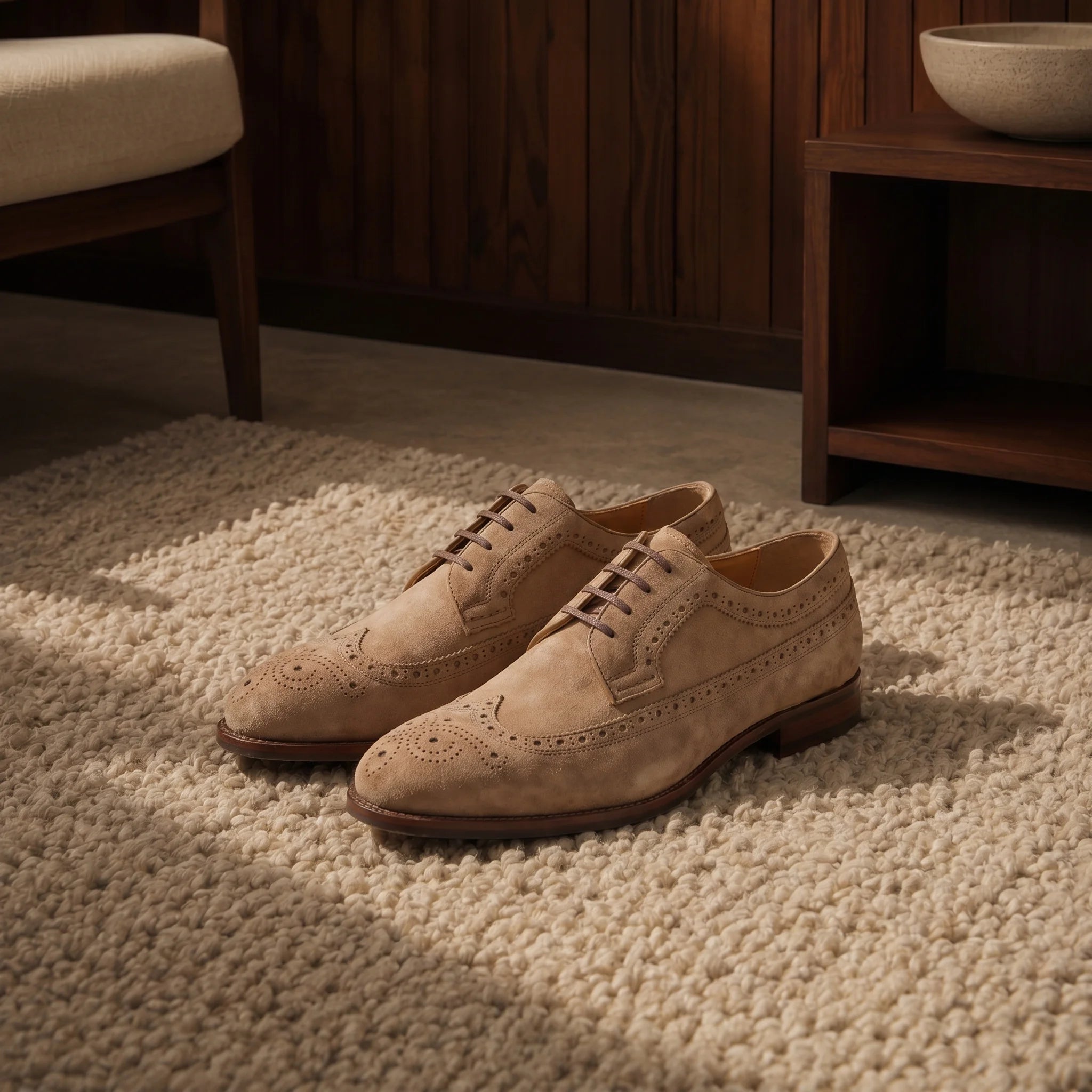 Velour Derby Brogue - Beige