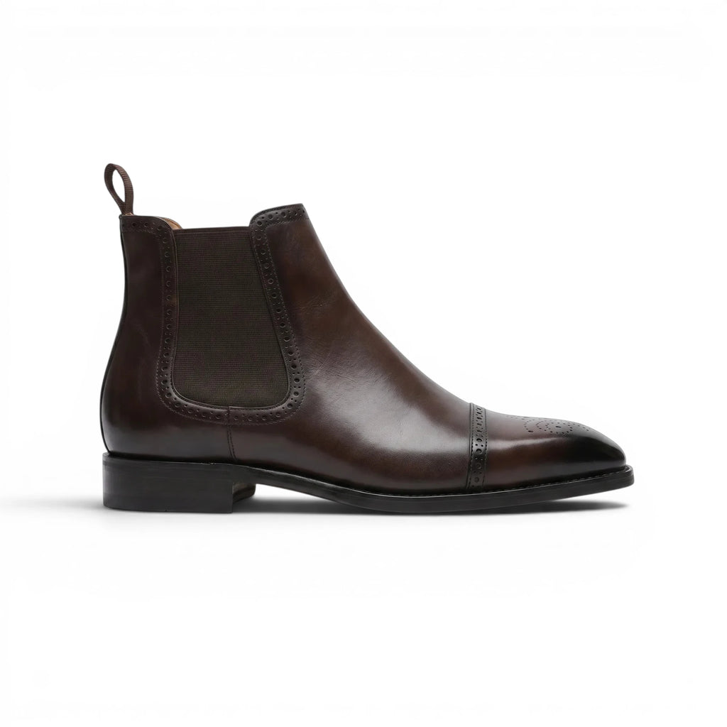 Lorvain Chelsea Brogue Cap-Toe Boot - Coffee